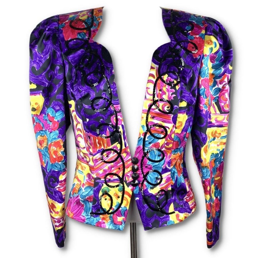 Nah Nah Collections blazer sz 12 multicolored pastel floral watercolor 80s 90s